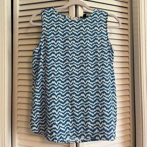 Ann Taylor White & Turquoise Geometric Stripes Blouse Sleeveless Top Size 6P